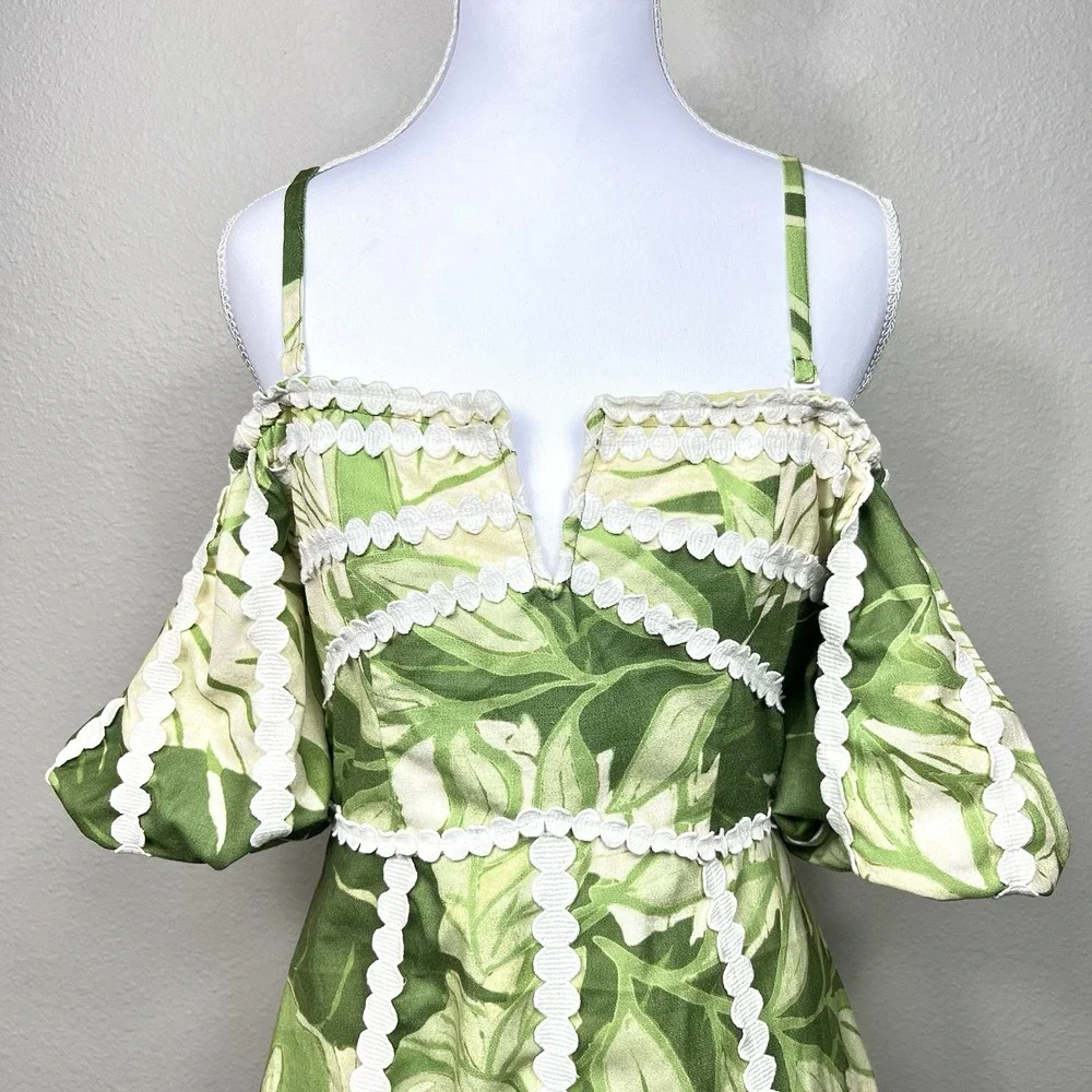 Rachel Roy Circle Trim‎ Puff Sleeve Off Shoulder MiniDress Size 4 Boho Tropicart
